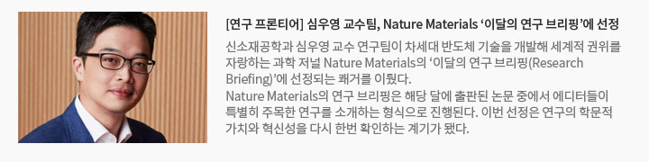 [연구 프론티어] 심우영 교수팀, Nature Materials ‘이달의 연구 브리핑’에 선정